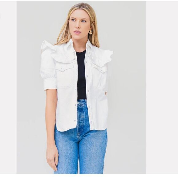 Zadig & Voltaire Toky Ruffle Denim Shirt Flawed, size XS - Picture 4 of 14